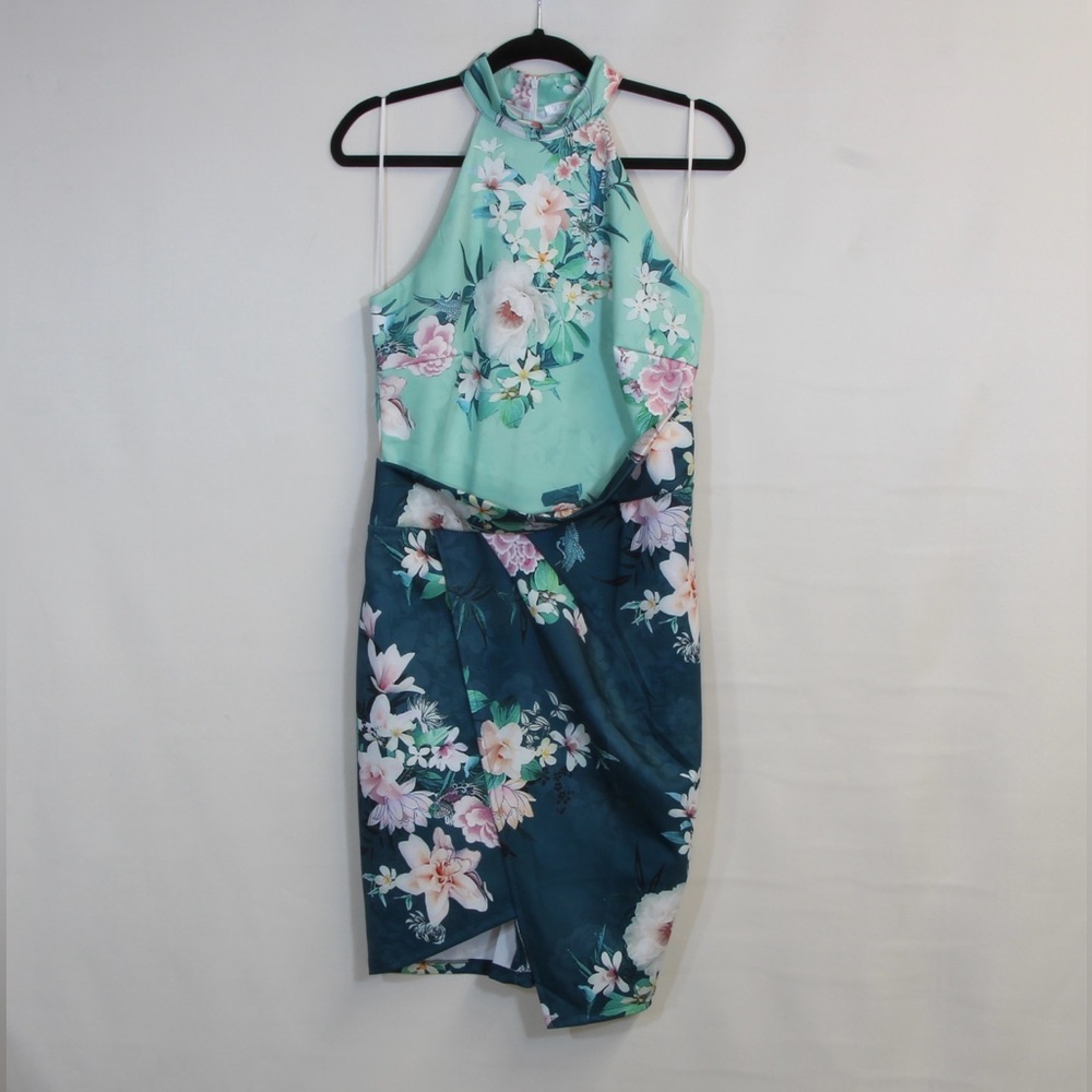 Venus Teal Floral Halter Midi Dress
